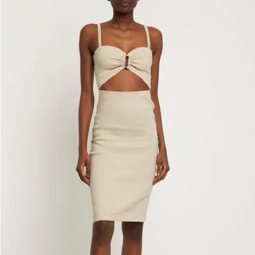 Anemos the‎ tortoise Cream linen Backless summer spaghetti strap Dress midi